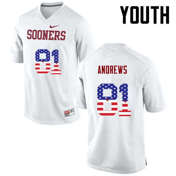 Youth Oklahoma Sooners #81 Mark Andrews College Football USA Flag Fashion Jerseys-White